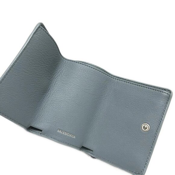 BALENCIAGA Papier Mini Wallet Light Blue Leather - Trifold Wallet 189-072425 - Picture 3 of 5